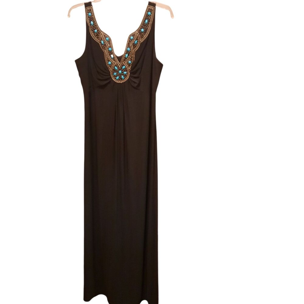 RN Studio Ronnie Nicole Women’s Black Beaded Maxi Dress Size L Sleeveless